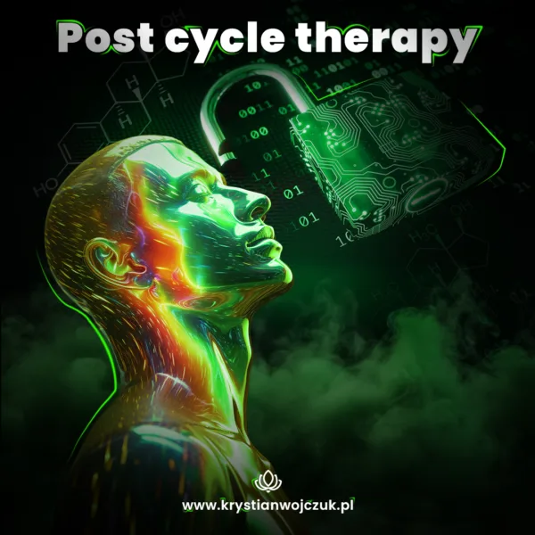 Napis "Post cycle therapy" znajduje się nad otwartą kłódką - w nawiązaniu do odbloku po testosteronie